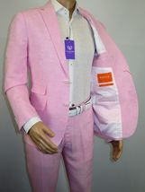Mens Premium 100% Linen Cocktail Suit by INSERCH Breathable and cool SU880 Pink image 6