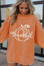 Orange Pumpkin thankful Graphic Corded Thanksgiving Sweatshirt - $19.82