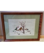 Framed Needlepoint Cabin in Winter Snowy Woods Lodge Behind Glass Wood F... - £31.96 GBP
