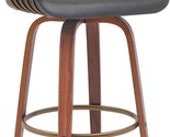 Benjara Maya 31 Inch Swivel Barstool Chair, Faux Leather, Walnut, Gray, ... - $556.99