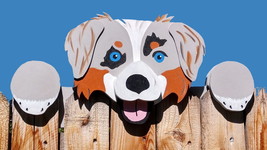 Australian Shepherd Dog Fence Peeker Peeper Garden Yard Art Party Decoration - £98.65 GBP