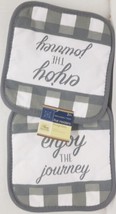 2 Same Printed Kitchen Pot Holders (7&quot; X 7&quot;) Enjoy The Journey Grey &amp; White Gr H - £12.85 GBP