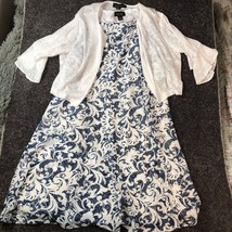 Perceptions Dress Set Womens Size XL Blue Paisley Dress with Bolero Jacket - $22.50