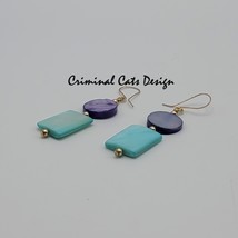Mother of Pearl Earrings in Sea-foam-Green and Purple, hand made  image 4