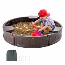 Sandbox with Cover, 47.2 x 9.1 in Round Sand Box, HDPE Sand Pit with 3 Corne... - $108.77