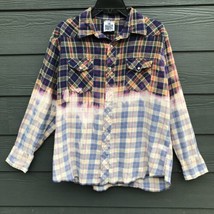 Vtg Upcycled Wrangler Flannel Shirt Bleach Plaid Pearl Button Sz M Ragge... - $43.18