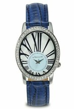 NEW Jeanneret 14067 Womens Nightingale Blue Textured Vegan Leather MOP Watch 30m - £15.78 GBP