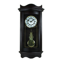 Bedford Clock Collection 25 Inch Chiming Pendulum Wall Clock in Weathered Choco - $200.62