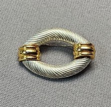 Vintage Anne Klein Silver &amp; Gold 2-tone Textured Cable Oval Brooch Pin Signed AK - £17.35 GBP