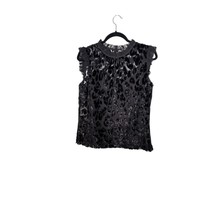 J. Crew Size 6 Black Velvet Burnout Top High Neck Ruffle Witchy Whimsigo... - $24.99