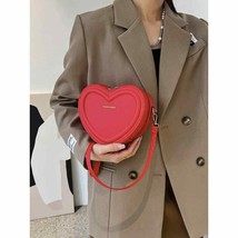 Solid color mini heart-shaped shoulder bag, beautiful and elegant crossbody - $39.20