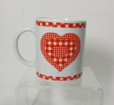 Red Heart Coffee Mug Gingham Patchwork Checked Pattern Ceramic Love Vale... - $5.94