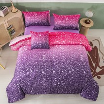 Purple Glitter Comforter Set Twin Size 6 Pieces Bed In A Bag For Teen Girls 3D C - £70.33 GBP