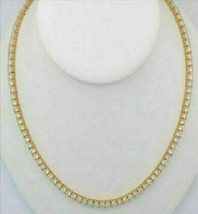 Simulated Diamond Round Cut 30. Ct Tennis Necklace 18&quot; Yellow Gold Plate... - £315.80 GBP