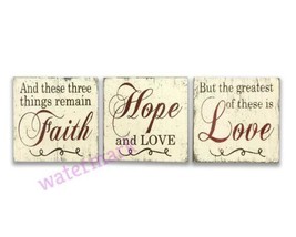 &quot;Faith Hope Love&quot; 3 Tiles Motivational Inspirational Quote Publicity Photo - £6.46 GBP