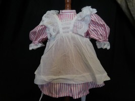 American Girl Samantha. Pink and white wide striped dress and white apron Pinafo - $40.61