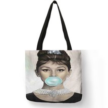 Unique Customize Tote for Women Eco Linen Shopper Bag with Audrey Hepburn Print  - £11.36 GBP
