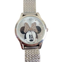 DISNEY Accutime Watch Vintage Minnie Jewels Metal Silver Tone Braided Adjustable - $39.15