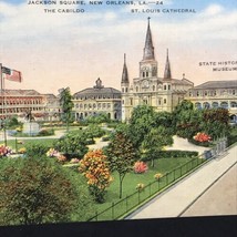 Jackson Square Postcard Linen Vintage New Orleans USA Louisiana - £7.86 GBP