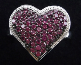 New Sterling Silver Cluster Ruby Heart Ring Size 8 - £66.41 GBP