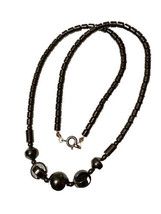 Authentic Vintage Handmade Hematite Beaded Necklace Unique Beads In Front 18 In - £23.45 GBP