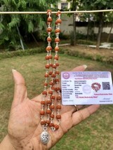 925 Silver Lab Certified Natural 5 Mukhi Rudraksha Mala Rosary 54 Beads Ganehsa - £47.68 GBP