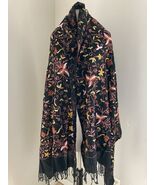 Kashmiri Wool Shawl Scarf  Crewel w fringe sequins beads sparkle.83&quot;x30&quot; - $136.65 CAD