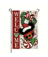 Mickey &amp; Minnie Mouse Ears Christmas Welcome Garden Flag 12x18 Holiday W... - £10.97 GBP