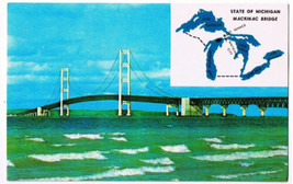 Mackinaw City St Ignace Michigan Postcard Mackinac Bridge - £2.33 GBP