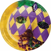 Masks of Mardi Gras 8 Ct 7&quot; Dessert Cake Paper Plates - £3.01 GBP