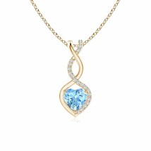 ANGARA Aquamarine Infinity Heart Pendant Necklace with Diamonds in Yellow Gold - £362.49 GBP