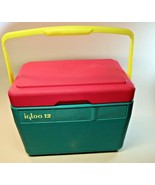 1990&#39;s Vintage Igloo 12 Ice Chest Cooler Pink Teal Yellow Retro USA - £13.40 GBP