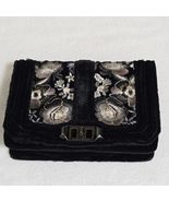 Rebecca Minkoff Black Velvet Embroidered Floral Love Crossbody Clutch Ba... - $56.68