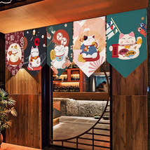 Cartoon Lucky Cat Curtains Japanese Short Door Curtain Kitchen Partition... - $18.80+