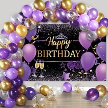 Purple And Gold Birthday Party Decorations Purple Gold Confetti Balloons Kit Hap - £25.35 GBP