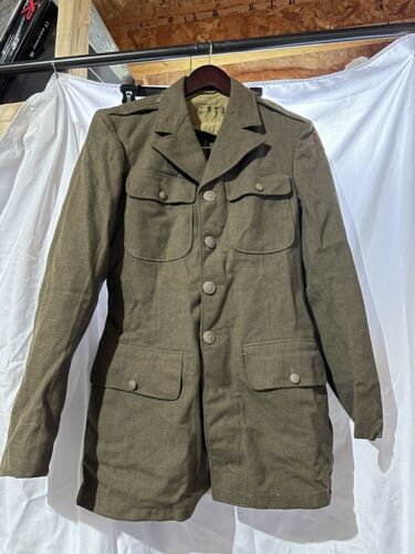 Primary image for Vtg US Military Army Green Wool Coat Dress Jacket Mens WWII Korean Sz 36XL NAMED