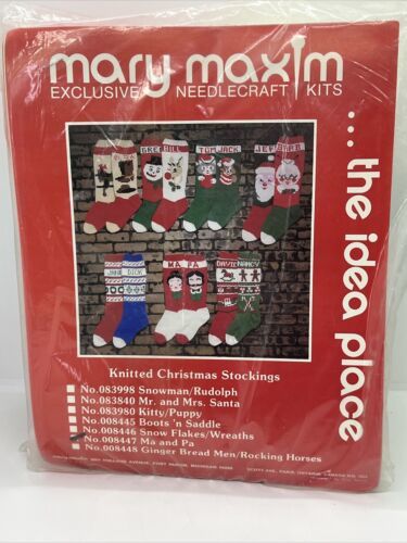 Primary image for Vintage Mary Maxim Knitted Christmas Stockings Kit #8447 “Ma and Pa” USA