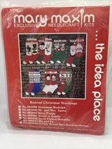 Vintage Mary Maxim Knitted Christmas Stockings Kit #8447 “Ma and Pa” USA - £14.69 GBP