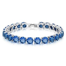 8 Ct Round Cut Blue Sapphire 7 inch Tennis Bracelet 14K White Gold Finish - £160.84 GBP