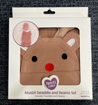 Newborn Infant Muslin Swaddle &amp; Beanie Set Reindeer Deer Unisex Swaddle ... - $284.15 MXN