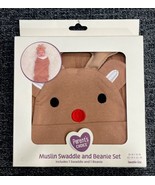 Newborn Infant Muslin Swaddle &amp; Beanie Set Reindeer Deer Unisex Swaddle ... - $284.15 MXN