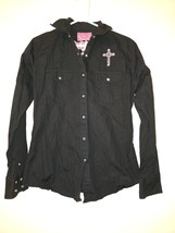 Cowgirl Hardware Shirt Women&#39;s Medium Snap Embroidered Cross Gothic (ZTO) - £18.68 GBP