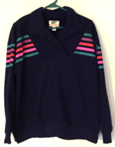 Lands&#39; End sweat shirt size M women collard, v-neck navy blue, striped - $14.11