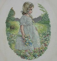 Spring Floral Bouquet Embroidery Finished Sunbonnet Sue Angel Cherub Garden Vtg - £31.40 GBP