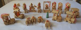 17 Vtg Wood Christmas Ornaments rocking horse, trains, cars, chairs, bears,swing - £27.68 GBP