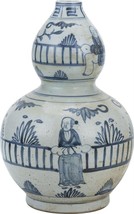 Vase Man Out of Garden Fence Gourd Blue White Ceramic Handmade Hand - £199.52 GBP