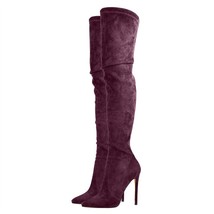 Women Pointed Toe Over the Knee Stretch High Boots Thin High Heel Stiletto Flock - £132.08 GBP