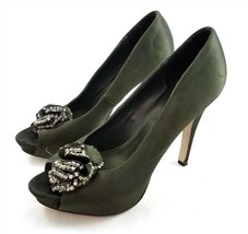 Steve Madden Green Satin Embellished Rhinestone Platform Pumps Heels Wom... - £23.55 GBP