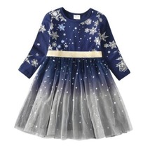 NEW Silver Snowflake Girls Long Sleeve Tutu Dress 3-4 4-5 5-6 6-7 7-8 - £10.86 GBP