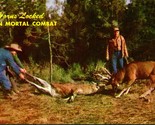 Vtg Postcard 1960s Horns Locked in Mortal Combat Greetings Cowboy Buck Deer - $3.91